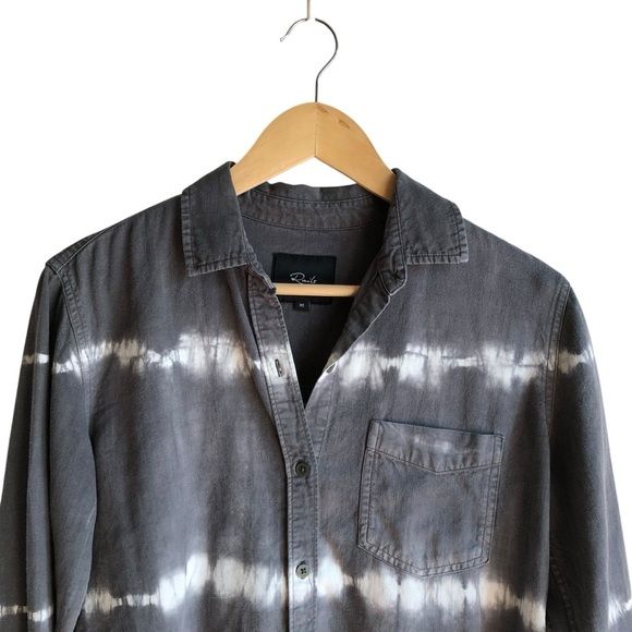 Rails Ingrid Raw Hem Casual Button Down Shirt XS Coal White Waves Grey White - Picture 9 of 15